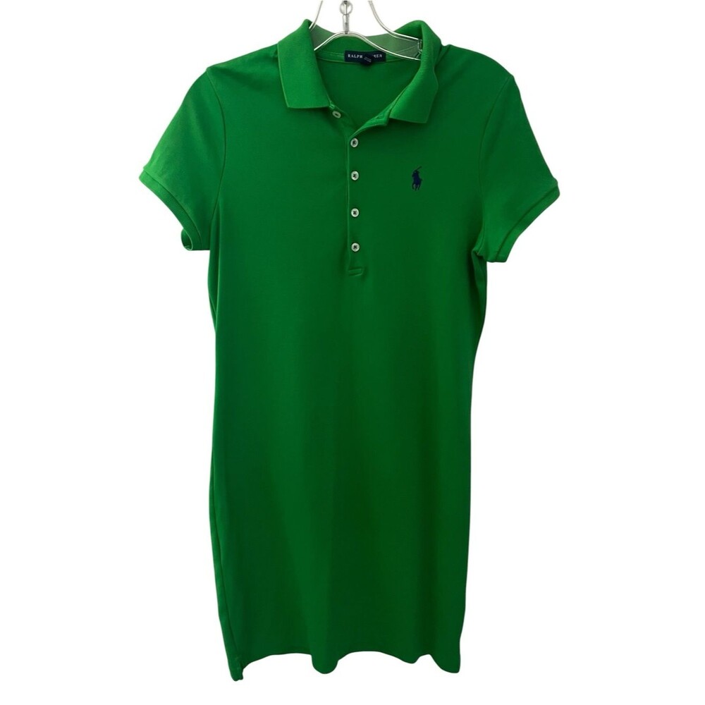 Ralph Lauren Green Polo Mini Shirt Dress Cotton Piqué Pony Logo Short Sleeve M